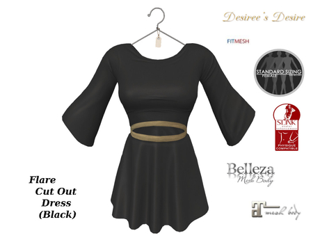 Second Life Marketplace - :::Desiree's Desire::: Flare Cutout Dress (Black)